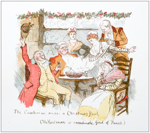 A 19th-century illustration of Christmas punch drinkers by Randolph  Caldecott.