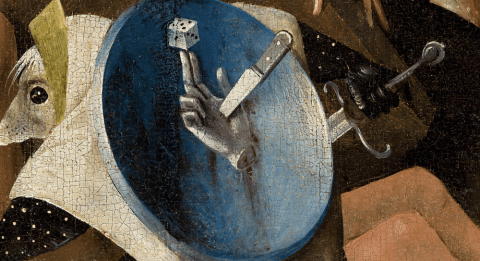 A detail of the corrupted hand in the hell panel of ‘The Garden of Earthly Delights.’