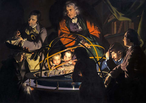 Joseph Wright’s ‘A Philosopher Lecturing on the Orrery,’ showing a model of the solar system with the sun (represented by a lamp) at its center.