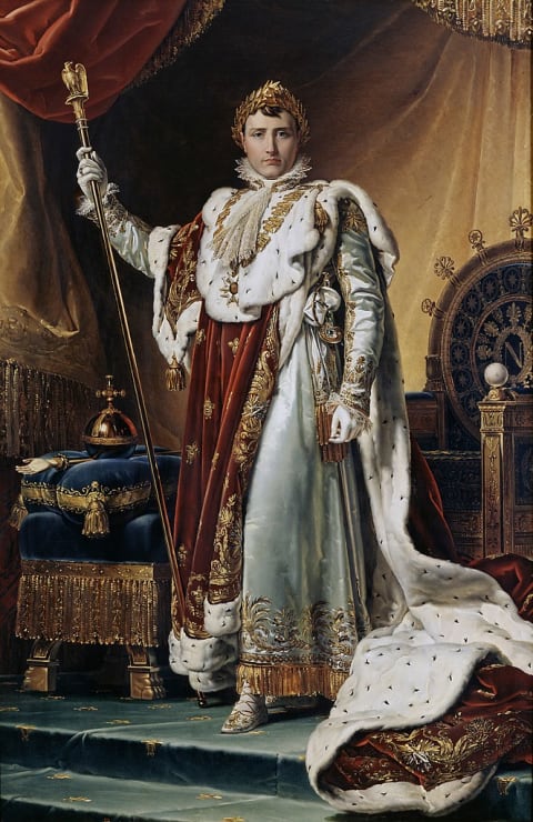 Emperor of France Napoleon Bonaparte in his coronation robes, painted by François Gérard.