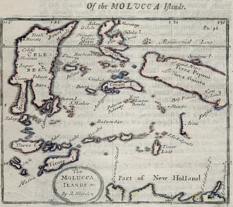 A 1703 map by Robert Morden of the Molucca (or Malaku) Islands.