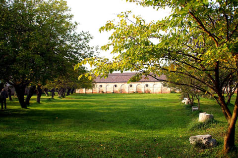 A garden and building on Lazzaretto Nuovo, Italy.