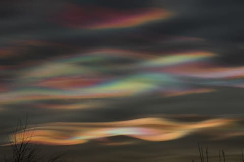 Nacreous clouds over Trondheim, Norway, in 2008.