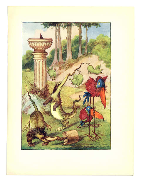 Slithy toves from a color illustration of "Jabberwocky" by John Tenniel