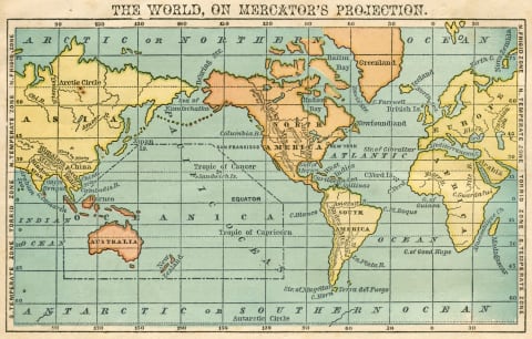 “The World on Mercator’s Projection,’ circa the 1880s.