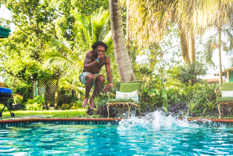 He's taking a Florida bath.