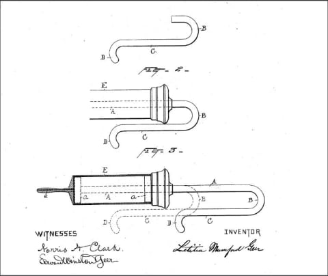 Letitia Mumford Geer's patent for the one-handed syringe.