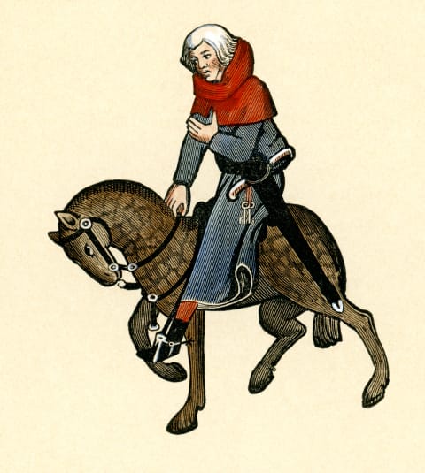 A late-19th-century illustration of Oswald the reeve from 'The Canterbury Tales.'