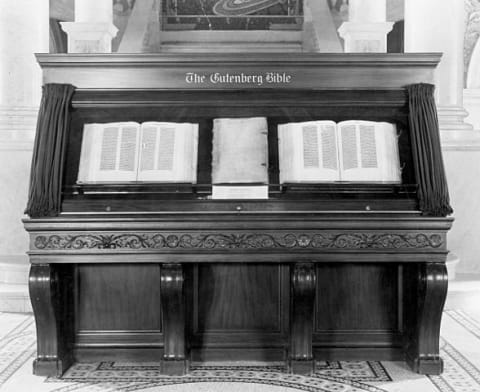 The Library of Congress’s Gutenberg Bible on display in 1944.