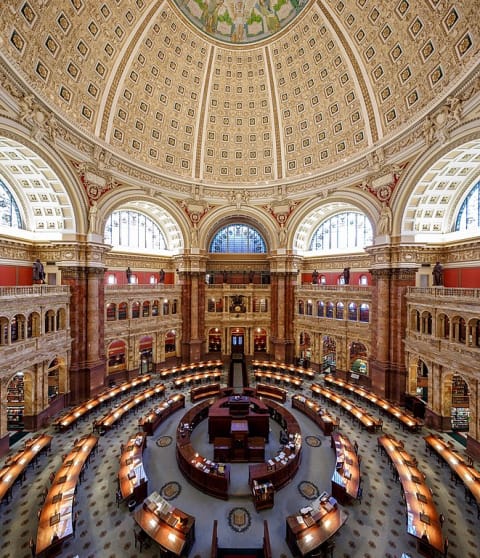 The Library of Congress’s Thomas Jefferson Building reading room.