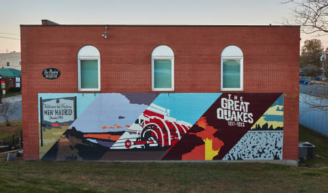 A mural in New Madrid, Missouri, depicting the “Great Quakes” of 1811-1812.