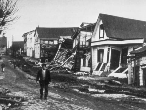 Damage to homes in Valdivia, Chile, following the 1960 earthquake.