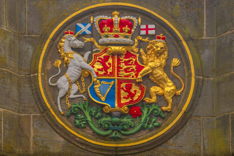 The coat of arms displayed on Edinburgh's Mercat Cross.