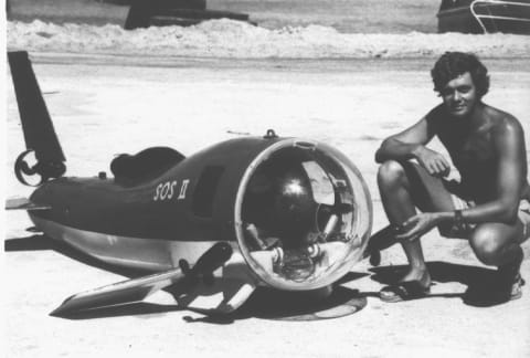 Nelson with the SOS II Shark Observation Submersible circa 1978.