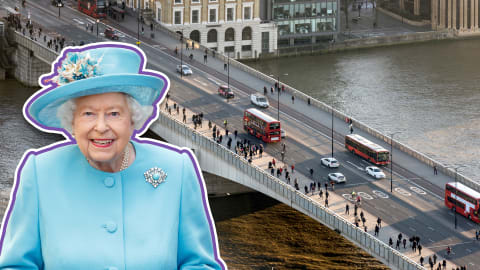 Queen Elizabeth II and London Bridge.