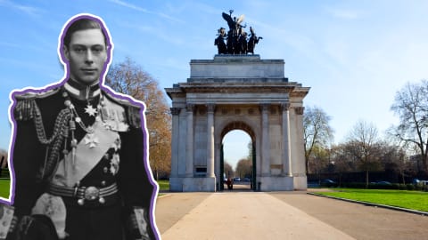 King George VI and the Constitution Arch on London’s Hyde Park Corner.