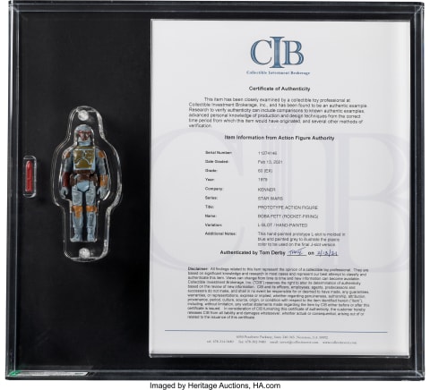 Boba Fett is ironically encased in his own toy Carbonite.