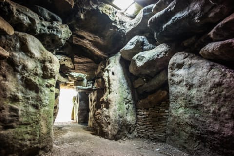 Inside West Kennet Long Barrow in England.