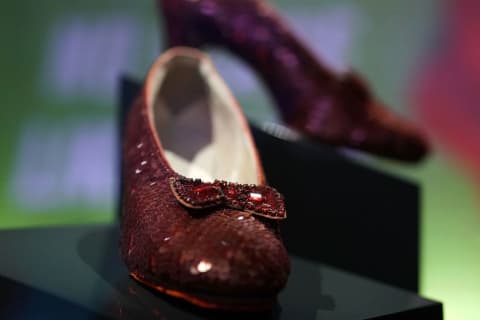 The ruby slippers on display following conservation.