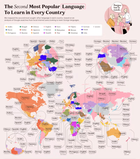 English is the second-most searched option for language learning worldwide.