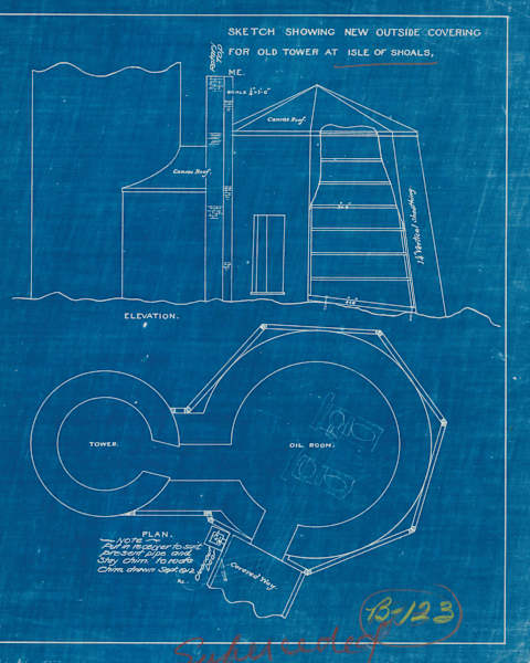 A blueprint for a structure on the Isle of Shoals.