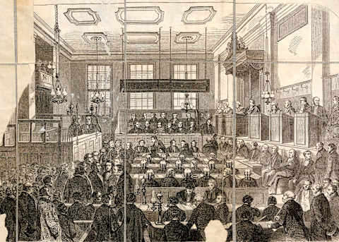 The courtroom scene during Palmer’s poisoning trial.