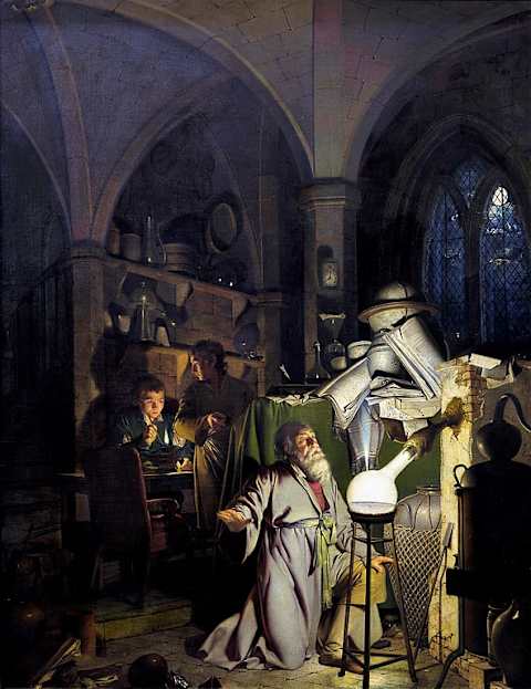 A detail from ‘The Alchemist Discovering Phosphorus’ (1771) by Joseph Wright of Darby.