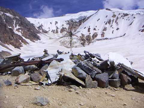 The rock pile memorializing the victims and survivors of the crash.