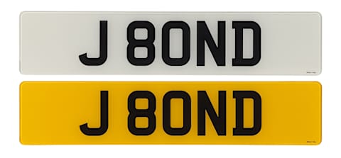 The UK license plates “J 8OND.”