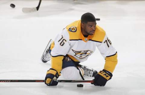 NEWARK, NEW JERSEY – OCTOBER 25: P.K. Subban #76 of the Nashville Predators skates in warm-ups prior to the game against the New Jersey Devils at the Prudential Center on October 25, 2018 in Newark, New Jersey. (Photo by Bruce Bennett/Getty Images)