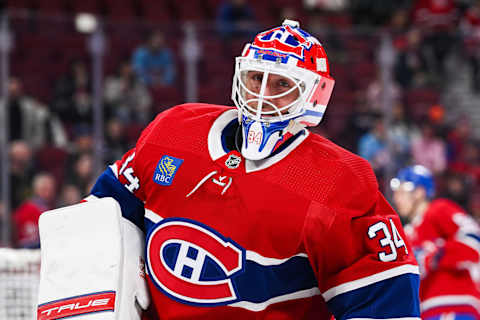 Mar 30, 2023; Montreal, Quebec, CAN; Montreal Canadiens goalie Jake Allen. Mandatory Credit: David Kirouac-USA TODAY Sports