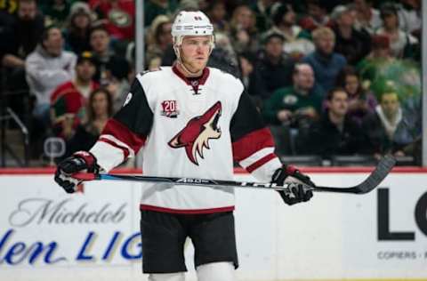 Dec 17, 2016; Saint Paul, MN, USA; Arizona Coyotes forward Jamie McGinn (88) against the Minnesota Wild at Xcel Energy Center. The Wild defeated the Coyotes 4-1. Mandatory Credit: Brace Hemmelgarn-USA TODAY Sports