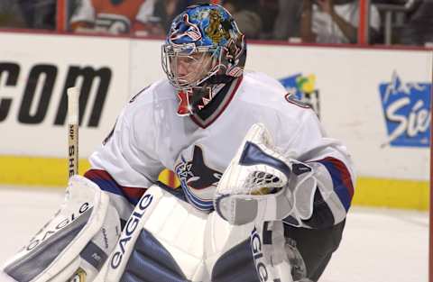 2004 Season: Player Johan Hedberg of the Vancouver Canucks. (Photo by Bruce Bennett Studios via Getty Images Studios/Getty Images)