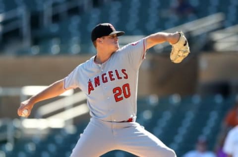 Nov 2, 2016; Scottsdale, AZ, USA; Scottsdale Scorpions pitcher Grayson Long of the Los Angeles Angels against the Salt River Rafters during an Arizona Fall League game at Salt River Fields at Talking Stick. Mandatory Credit: Mark J. Rebilas-USA TODAY Sports