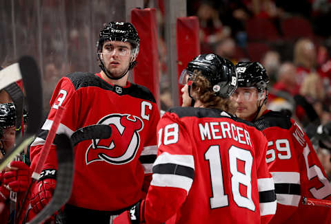 Nico Hischier #13 and Dawson Mercer #18 (Photo by Elsa/Getty Images)