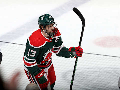 Nico Hischier #13 of the New Jersey Devils. (Photo by Elsa/Getty Images)