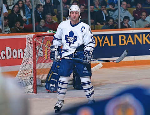 Doug Gilmour #93 of the Toronto Maple Leafs. (Photo by Graig Abel/Getty Images)