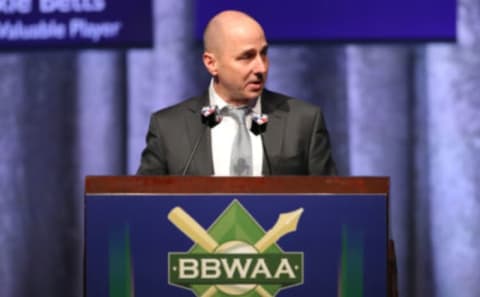 Yankees GM Cashman . Photo by Alex Trautwig/MLB Photos via Getty Images.