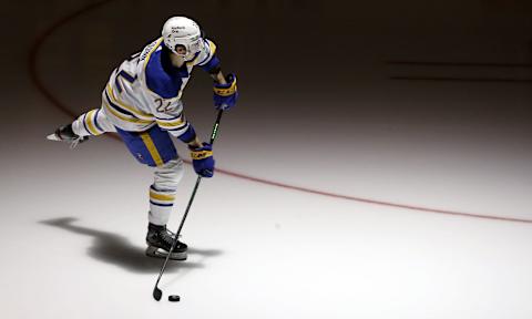 Oct 5, 2021; Pittsburgh, Pennsylvania, USA; Buffalo Sabres right wing Jack Quinn (22) takes the ice to warm up before playing the Pittsburgh Penguins at PPG Paints Arena. Mandatory Credit: Charles LeClaire-USA TODAY Sports