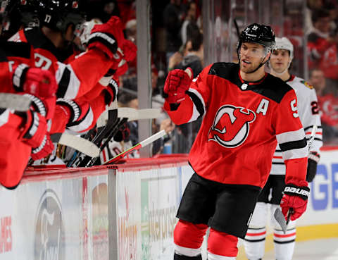 Taylor Hall #9 of the New Jersey Devils. (Photo by Elsa/Getty Images)