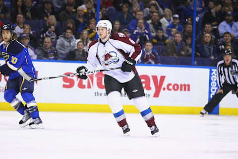 ST. LOUIS, MO – FEBRUARY 22: Erik Johnson #6 of the Colorado Avalanche in action against the St. Louis Blues at the Scottrade Center on February 22, 2011 in St. Louis, Missouri. The Avalanche won 4-3. (Photo by Dilip Vishwanat/Getty Images)