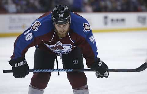 Mar 30, 2015; Denver, CO, USA; Colorado Avalanche center Ryan O’Reilly (90) during the second period against the Edmonton Oilers at Pepsi Center. Mandatory Credit: Chris Humphreys-USA TODAY Sports