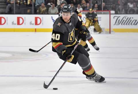 LAS VEGAS, NV – APRIL 04: Ryan Carpenter #40 of the Vegas Golden Knights skates during the second period against the Arizona Coyotes at T-Mobile Arena on April 4, 2019 in Las Vegas, Nevada. (Photo by David Becker/NHLI via Getty Images)