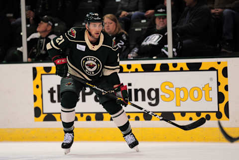 CEDAR PARK, TX – OCTOBER 19: Iowa Wild defenseman Carson Soucy heads down the arena during 5 – 4 loss to the Texas Stars on October 19, 2018, at the HEB Center in Cedar Park, TX. (Photo by John Rivera/Icon Sportswire via Getty Images)