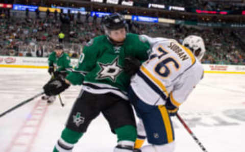 Dallas Stars center Cody Eakin (20) in Dallas’s Victory Green (Jerome Miron-USA TODAY Sports)