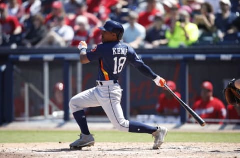 VIERA, FL – MARCH 15: Tony Kemo #18 of the Houston Astros bats during a spring training game against the Washington Nationals at FITTEAM Ballpark on March 15, 2018 in Viera, Florida. (Photo by Mike McGinnis/Getty Images)