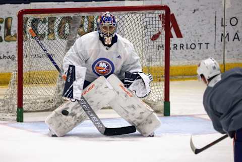 Ilya Sorokin #30 of the New York Islanders. (Photo by Bruce Bennett/Getty Images)