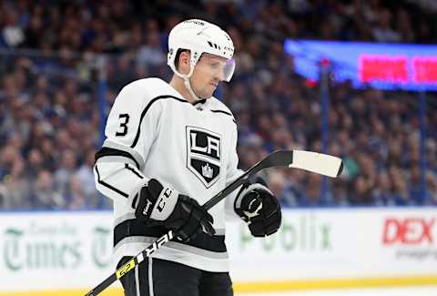 Feb 25, 2019; Tampa, FL, USA; Los Angeles Kings defenseman Dion Phaneuf (3) during the second period at Amalie Arena. Mandatory Credit: Kim Klement-USA TODAY Sports