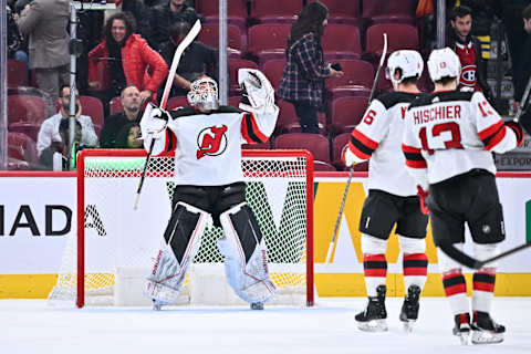 Goaltender Vitek Vanecek #41 of the New Jersey Devils (Photo by Minas Panagiotakis/Getty Images)