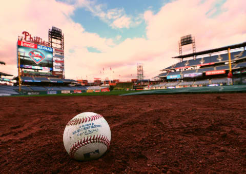 PHILADELPHIA, PA – SEPTEMBER 28: A Rawlings baseball on the field during batting practice before a game between the Atlanta Braves and the Philadelphia Phillies at Citizens Bank Park on September 28, 2018 in Philadelphia, Pennsylvania. (Photo by Rich Schultz/Getty Images)